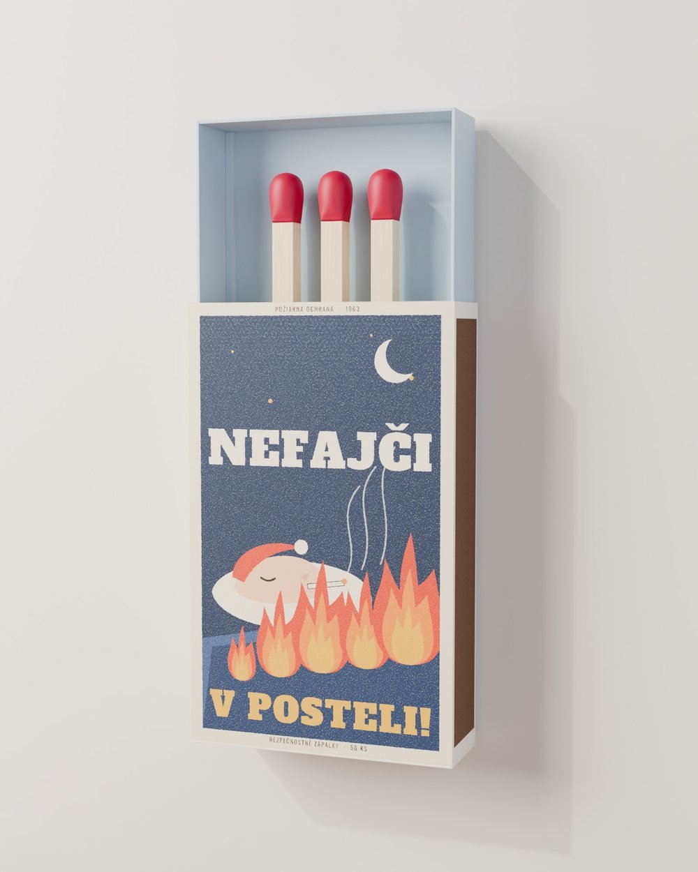 Škatuľka Nefajči v posteli na stene