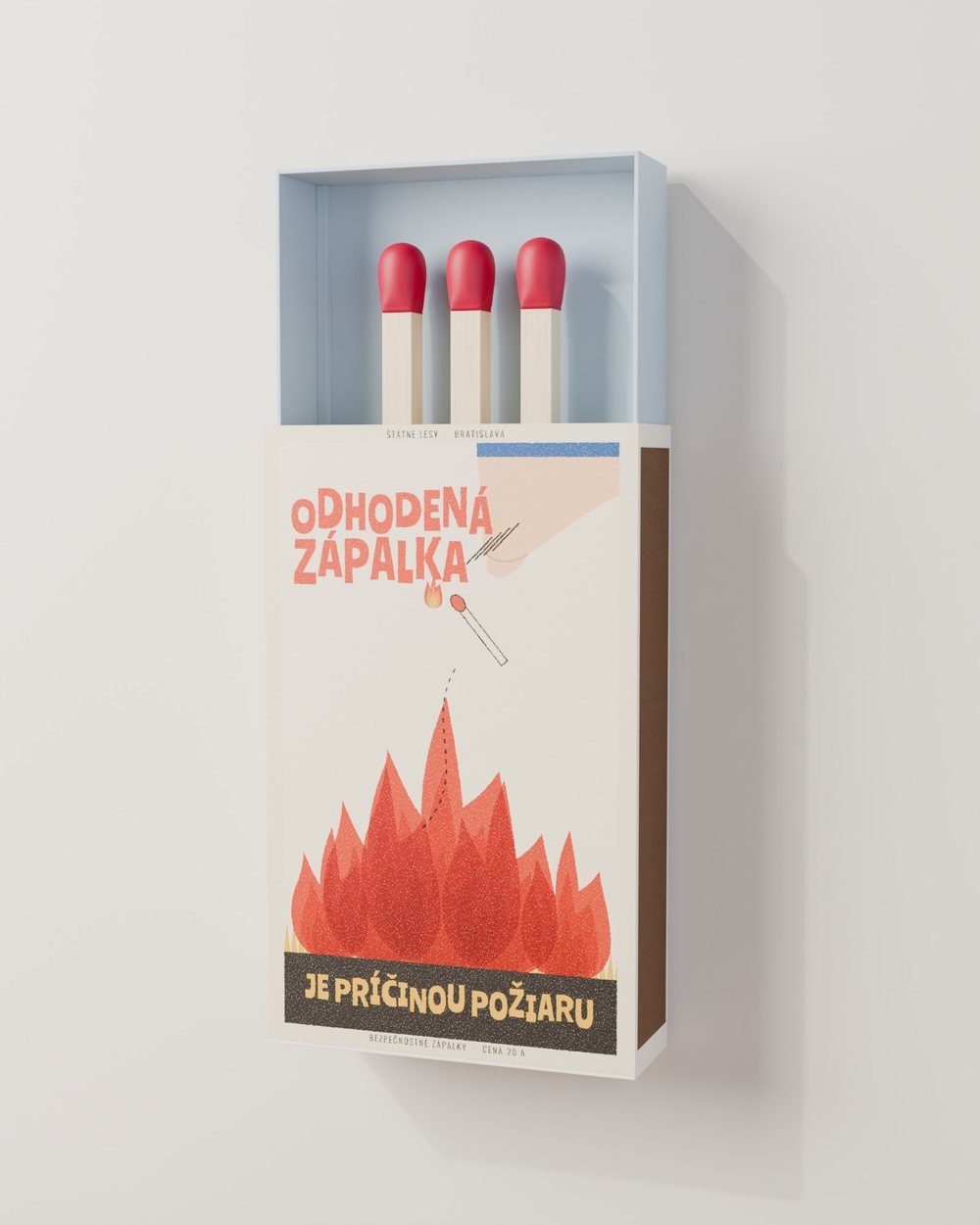 Škatuľka Odhodená zápalka na stene